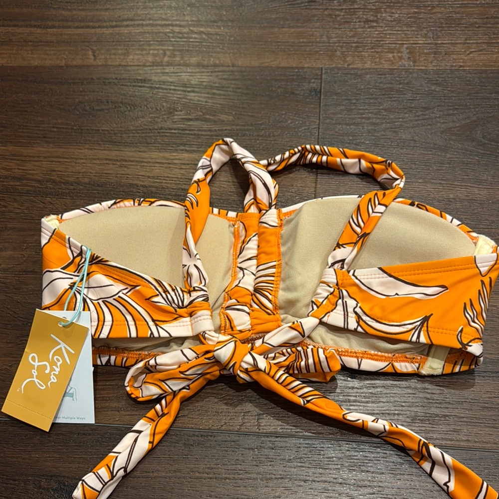 Kona Sol NWT 2 Piece Orange Floral Bikini Set. High waisted full covered bottom. - Picture 6 of 10